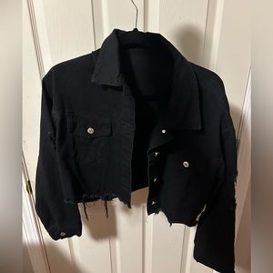 Black Cropped Denim Jean Jacket